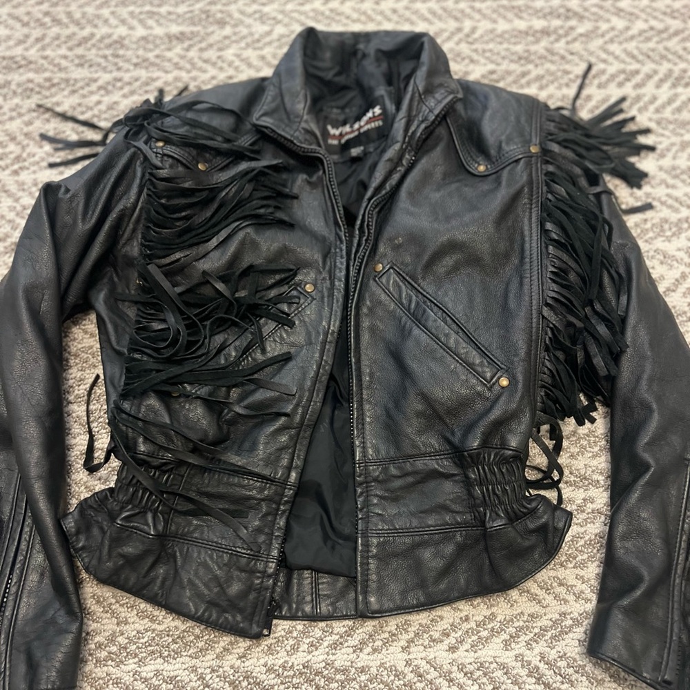 Women size XS real leather fringe jacket